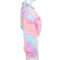 Cute Casual Rainbow Furry Tie Dye Plush Crop Long Sleeve Loose Sweatshirt Pullover E-Girl Kawaii Korean Japanese Harajuku Retro Streetwear Aesthetic - Thumbnail 1