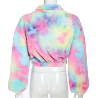Cute Casual Rainbow Furry Tie Dye Plush Crop Long Sleeve Loose Sweatshirt Pullover E-Girl Kawaii Korean Japanese Harajuku Retro Streetwear Aesthetic - Thumbnail 3