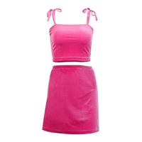 2pcs Set Velvet Crop Top Summer Tube Top Neon Split Mini Skirt Club Party Dress E-Girl Kawaii Korean Japanese Harajuku Retro Streetwear Aesthetic - Thumbnail 4