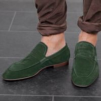 Handmade men green suede shoes, men dress loafer shoes, moccasin shoes men - Thumbnail 1