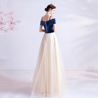 Blue velvet tulle long prom dress evening dress - Thumbnail 5