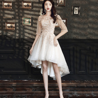 Cute lace high low prom dress champagne evening dress - Thumbnail 3