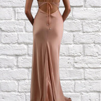 Elegant Mermaid Pink Long Prom Dress with Cowl Neck,Simple Evening Party Dresses - Thumbnail 2