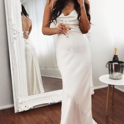 Elegant mermaid pink long prom dress with cowl neck,simple evening party dresses - Thumbnail 4