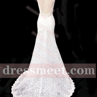 New Floral Lace Spaghetti Straps Wedding Dresses Mermaid Court Train Open Back - Thumbnail 3