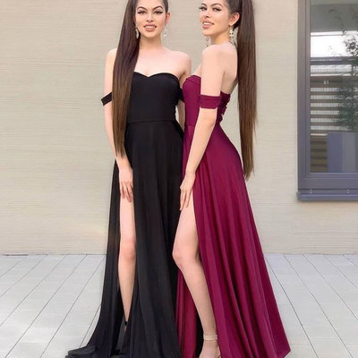 Off the shoulder split side prom dresses under 100 - Thumbnail 2