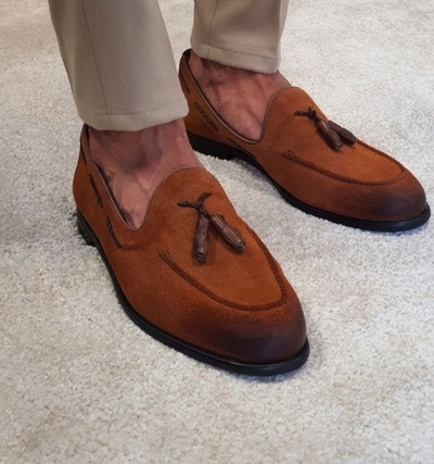 Handmade Best Two Tone Tassels Loafer Men's Suede Shoes