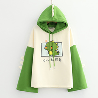 College style cute dinosaur print plus velvet padded sweater loose hoodie - Thumbnail 5
