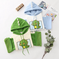 College style cute dinosaur print plus velvet padded sweater loose hoodie - Thumbnail 3