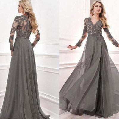 V neck mother of the bride dresses with appliques - Thumbnail 3