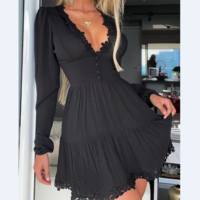 Women'S V-Neck Lace Splicing Dress - Thumbnail 1