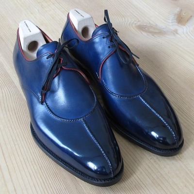Christmas blue split toe handmade leather men's lace up shoes - Thumbnail 5