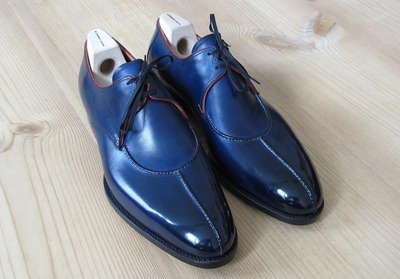 Christmas Blue Split Toe Handmade Leather Men's Lace Up Shoes