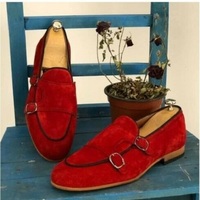 Handmade Double monkstrap Red Suede leather Loffers for men's - Thumbnail 4