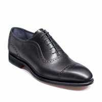 Handmade Men's Genuine Black Leather Oxford Lace Up Toe cap Dress, Formal Shoes - Thumbnail 4