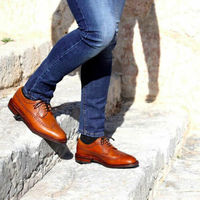 Handmade Men's Genuine Orange Tan Leather Derby Lace Up Toe cap Dress Shoes - Thumbnail 4