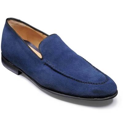 Handmade men's genuine blue suede moccasins loafer dress shoes