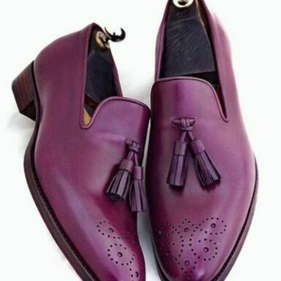 Handmade men's genuine purple leather moccasins tassel brogue loafer shoes