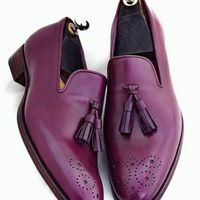 Handmade Men's Genuine Purple Leather Moccasins Tassel Brogue Loafer Shoes - Thumbnail 4