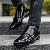Handmade Men's Genuine Black Leather Double Monk Strap Toe cap Dress Shoes - Thumbnail 4