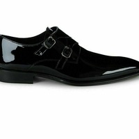 Handmade Men's Genuine Black Patent Leather Single Monk Dress Shoes - Thumbnail 1