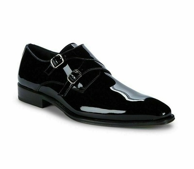 Handmade Men's Genuine Black Patent Leather Single Monk Dress Shoes