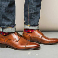 Handmade Men's Genuine Brown Leather Derby Lace Up Toe cap Dress Shoes - Thumbnail 1