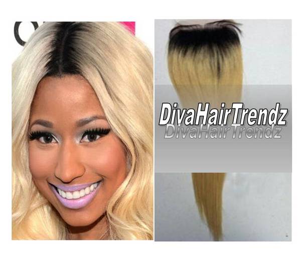 Black to Platinum Blonde Ombre Closure! 14" *