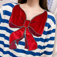 Crystal Bowknot Stripe Navy Sailor Sweatshirt - Thumbnail 1