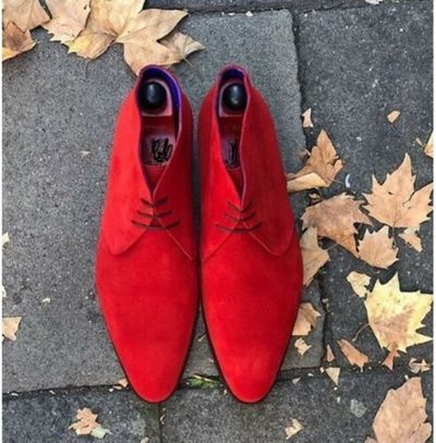 Handmade Men's Red Derby Ankle Dress Boots, Real Suede Office Boots