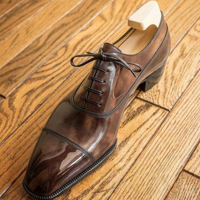 Gentlemen brown cap toe leather lace up wedding shoes - Thumbnail 5