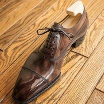 Gentlemen Brown Cap Toe Leather Lace up Wedding Shoes