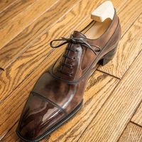 Gentlemen Brown Cap Toe Leather Lace up Wedding Shoes - Thumbnail 1