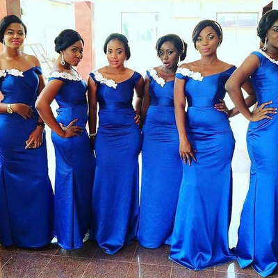 V neck royal blue long bridesmaid dresses - Thumbnail 5