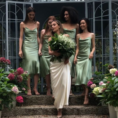 Tea length spaghetti straps bridesmaid dresses - Thumbnail 2