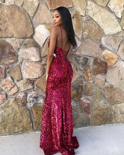 Charming Mermaid V Neck Straps Rose Red Long Evening Party Dresses, Cross Back Prom Dresses
