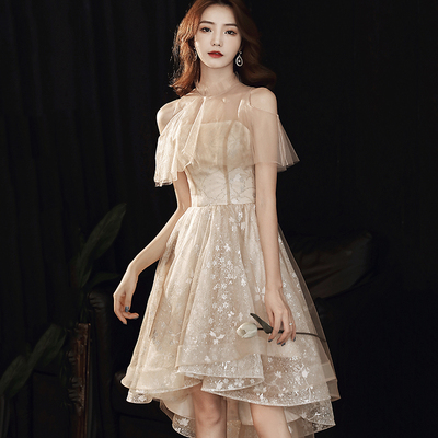 Cute tulle high low prom dress shiny evening dress - Thumbnail 2