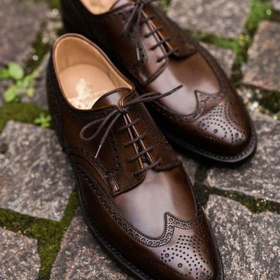Best oxfords brown wingtip brogue leather handmade men's shoes - Thumbnail 5