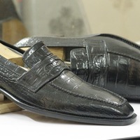 Handmade Black Alligator Leather Penny Loafers Shoes For Men's, Dress Shoes - Thumbnail 1