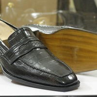 Handmade Black Alligator Leather Penny Loafers Shoes For Men's, Dress Shoes - Thumbnail 2