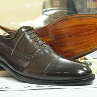 Handmade Brown Cap Toe Leather Lace Up Shoes,Dress Shoes - Thumbnail 1