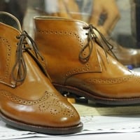 Handmade Tan Ankle Wing Tip Brogue Lace Up Boot,Men's Oxford Boot - Thumbnail 1