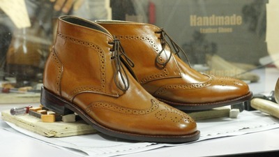 Handmade Tan Ankle Wing Tip Brogue Lace Up Boot,Men's Oxford Boot