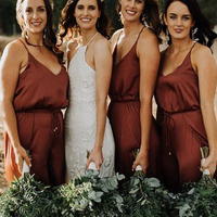 Simple Spaghetti Straps Cheap Burnt Orange Bridesmaid Dresses，678 - Thumbnail 2