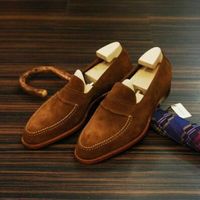 Handmade men tan suede moccasin, leather slip ons loafer shoes, men dress shoes - Thumbnail 1
