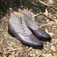 Men's All Leather Suede Boots Men's Gray Button Top Ankle High Dress Boots - Thumbnail 4