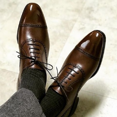 Handmade new balmoral oxfords dark brown leather classic brogue captoe formal shoes
