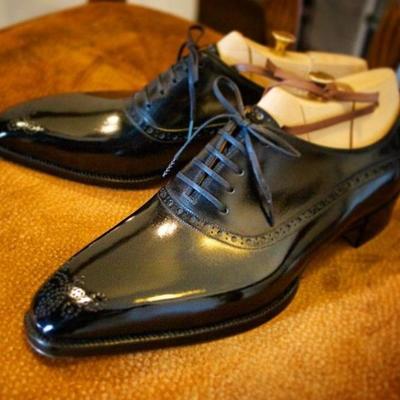 Elegant black brogue oxfords lace up office leather shoes - Thumbnail 4