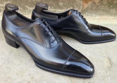 Handmade Black Cap Toe Leather Office Shoes