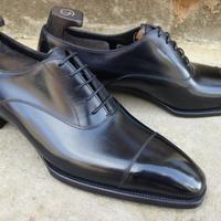 Handmade Black Cap Toe Leather Office Shoes - Thumbnail 1